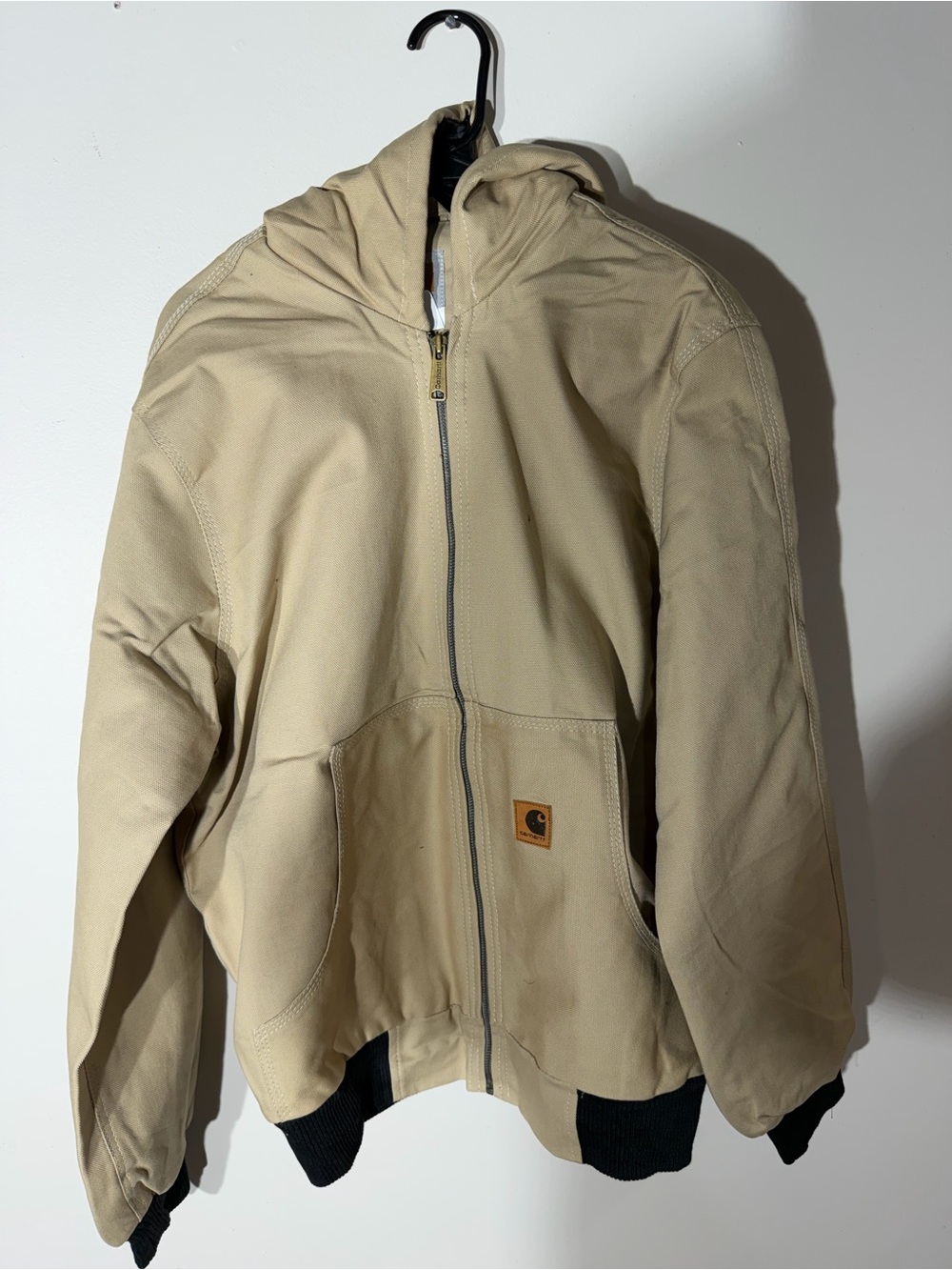 Reworked Carhartt Men’s Tan Hooded Work Jacket - Zip Front